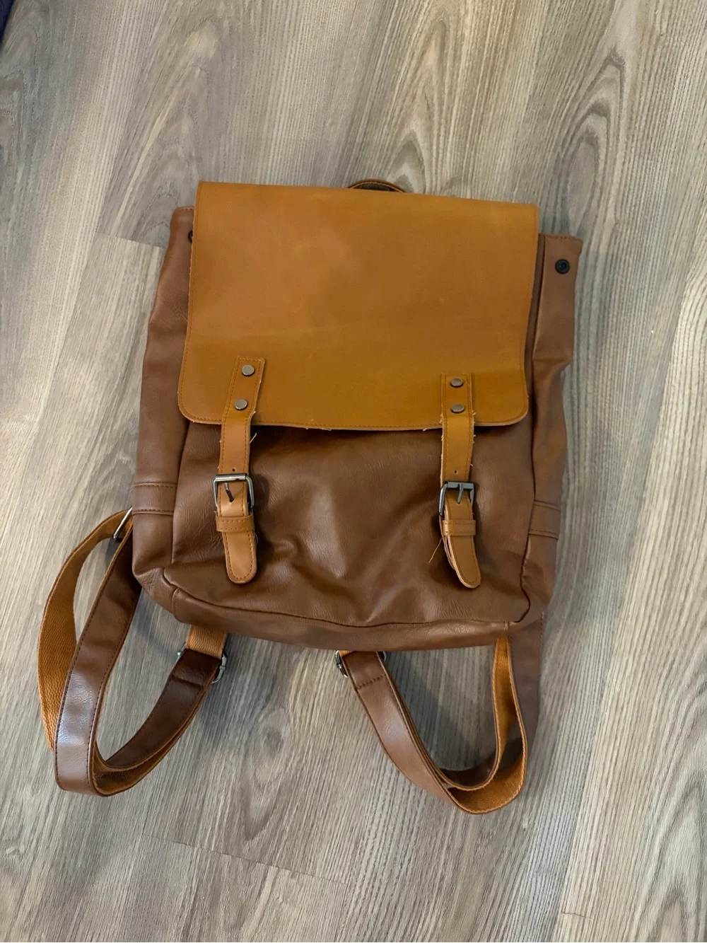 LXY Vegan Leather Vintage Laptop Backpack Set With Matching Fanny Pack Brown
